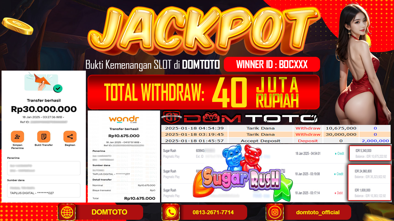 JACKPOT SLOT SUGAR RUSH 18  JANUARI 2025